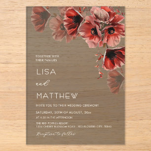 Elegant Dark Moody Red Flowers Acrylic Invitations