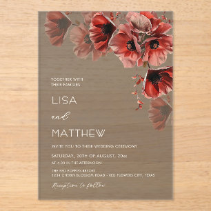 Elegant Dark Moody Red Flowers Acrylic Invitations