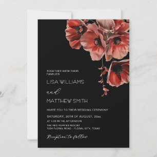 Elegant Dark Moody Red Flowers   Photo Wedding Invitation