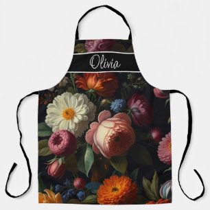 Elegant dark moody vintage florals apron