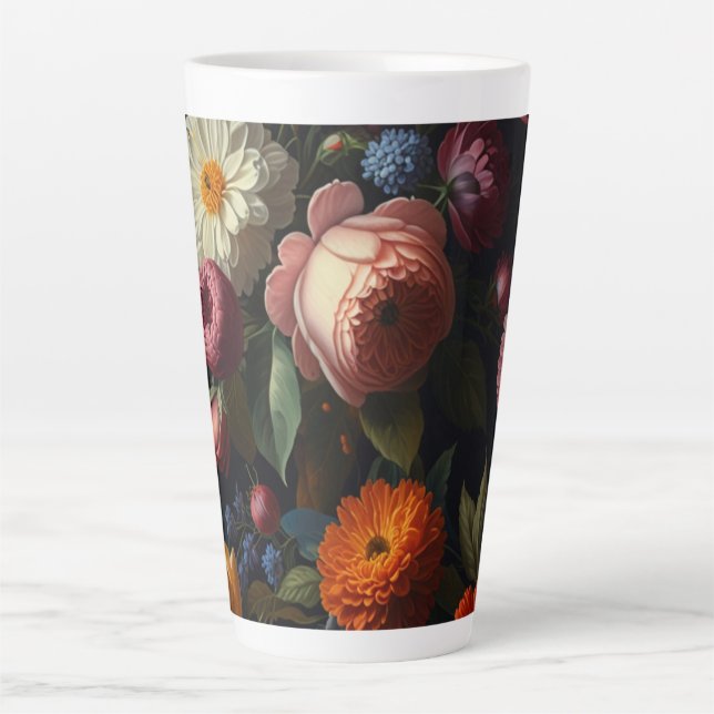 Elegant dark moody vintage florals latte mug (Front)