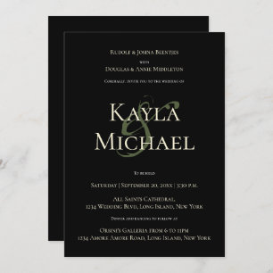 Elegant Dark & Moody Wedding Monogram Cream Rose Invitation