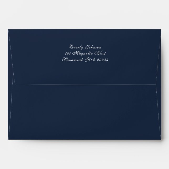 Elegant Dark Navy Background White Script Address Envelope (Back (Top Flap))
