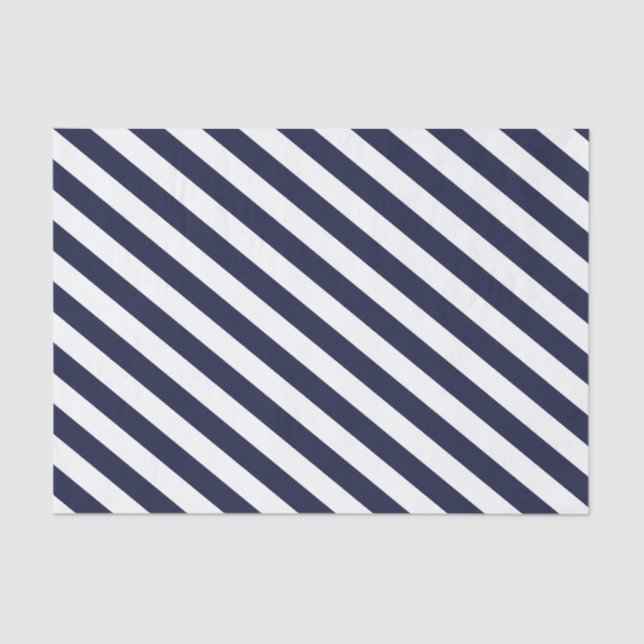 Elegant Dark Navy Blue and White Striped Pattern Tissue Paper (Front)
