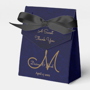 Elegant Dark Navy Blue Gold Monogram Floral Favour Box
