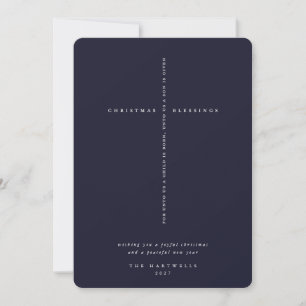 Elegant Dark Navy Scripture Cross  Holiday Card