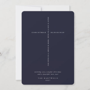 Elegant Dark Navy Scripture Cross  Holiday Card
