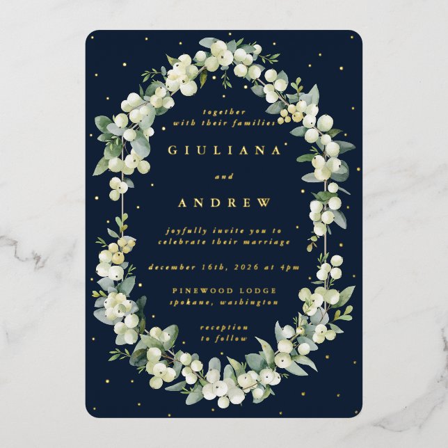 Elegant Dark Navy Snowberry+Eucalyptus Wedding (Front)