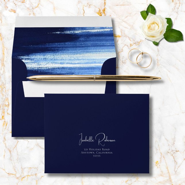 Elegant Dark Navy Watercolor Inner Wedding RSVP Envelope (Creator Uploaded)
