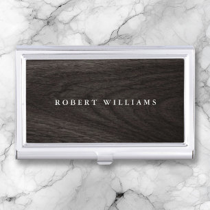 Elegant dark oak wood grain stylish business card holder