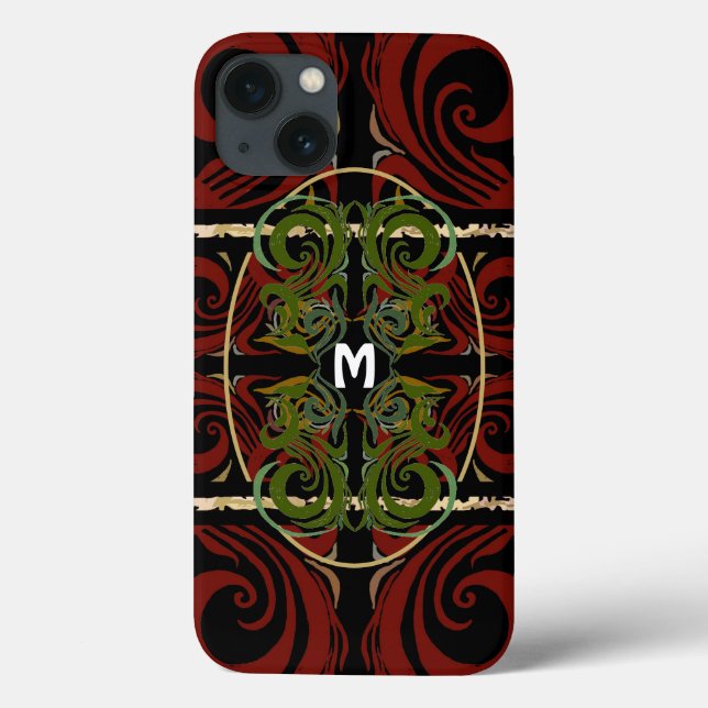 Elegant Dark Pattern Monogram Case-Mate iPhone Case (Back)