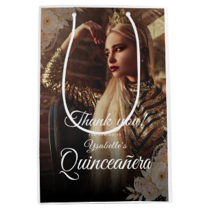 Elegant Dark Photo Quinceañera Favor Box Medium Gift Bag