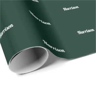 Elegant dark pine green custom name text birthday wrapping paper