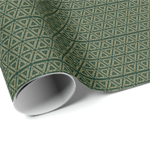 Elegant dark pine green gold geometric pattern wrapping paper