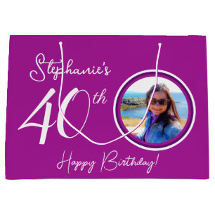 Elegant Dark Pink 40th Birthday Photo Large Gift Bag