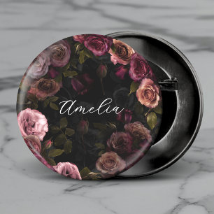 Elegant Dark Pink Burgundy Botanical Bloom 3 Cm Round Badge