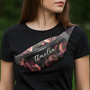 Elegant Dark Pink Burgundy Botanical Bloom Bum Bags