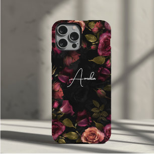 Elegant Dark Pink Burgundy Botanical Floral Art iPhone 11 Pro Case