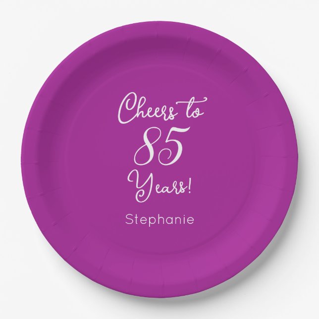 Elegant Dark Pink Cheers to 85 Years 85th Birthday Paper Plate (Front)