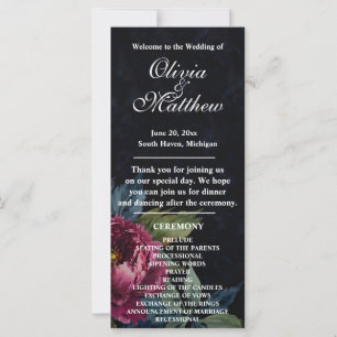 Elegant dark pink floral black Wedding program