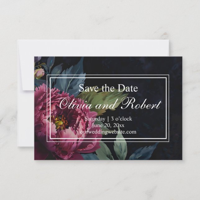 Elegant dark pink floral watercolor  save the date (Front)