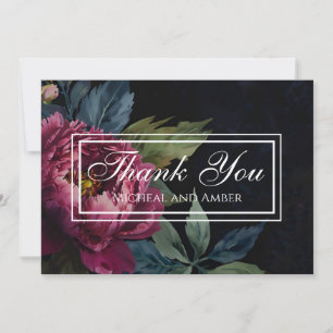 Elegant dark pink floral watercolor Thank you card
