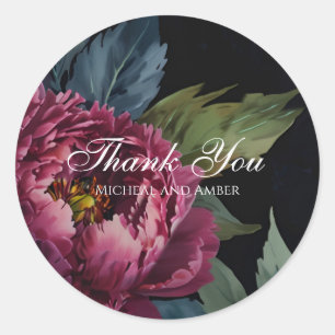 Elegant dark pink floral watercolor Thank you  Classic Round Sticker