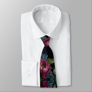 Elegant dark pink floral watercolor tie