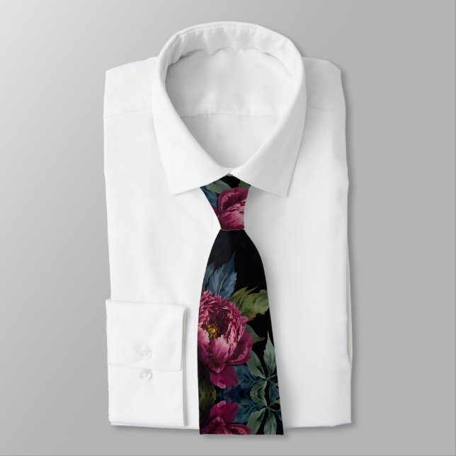 Elegant dark pink floral watercolor  tie (Tied)