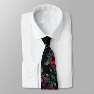 Elegant dark pink floral watercolor tie