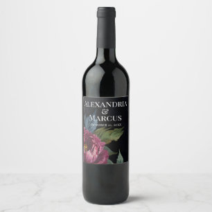Elegant dark pink floral watercolor wine label