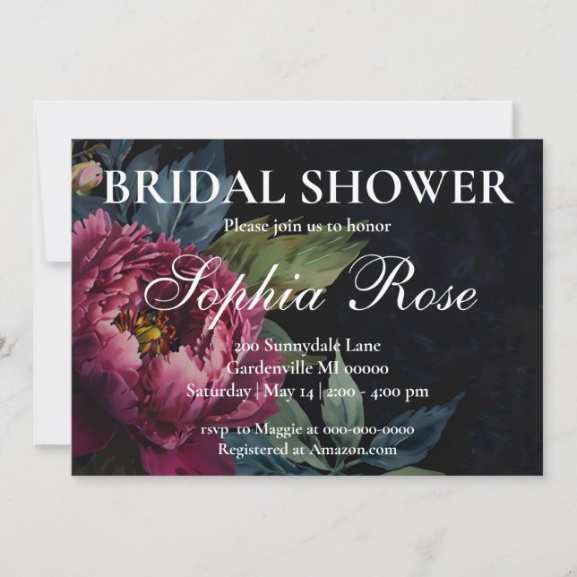 Elegant dark pink floral Wedding Bridal shower Invitation (Front)