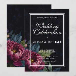 Elegant dark pink floral Wedding invitations 