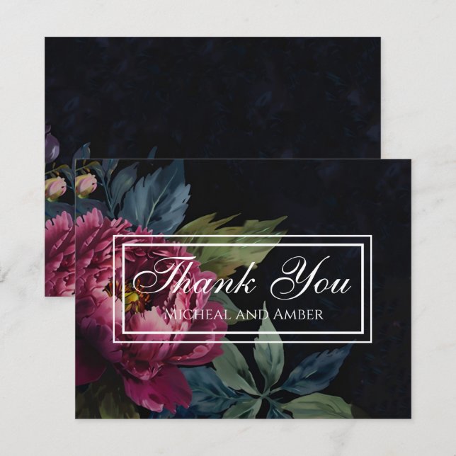 Elegant dark pink floral Wedding Thank you card (Front/Back)