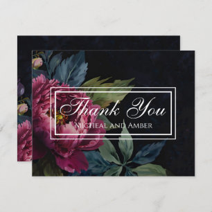 Elegant dark pink floral Wedding Thank you card