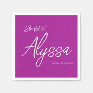 Elegant Dark Pink Graduation Party She did it Napkin