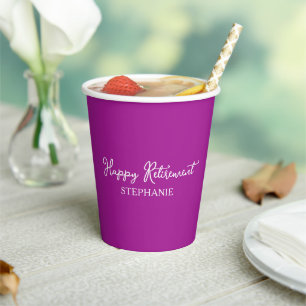 Elegant Dark Pink Happy Retirement Paper Cups