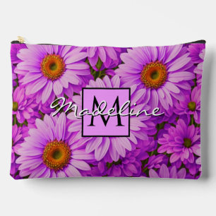 Elegant dark pink magenta floral daisies accessory pouch