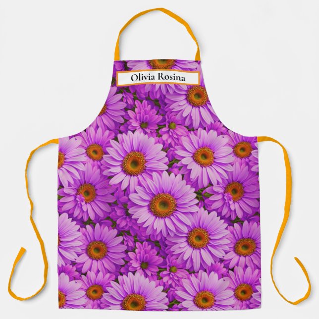 Elegant dark pink magenta floral daisies apron (Front)