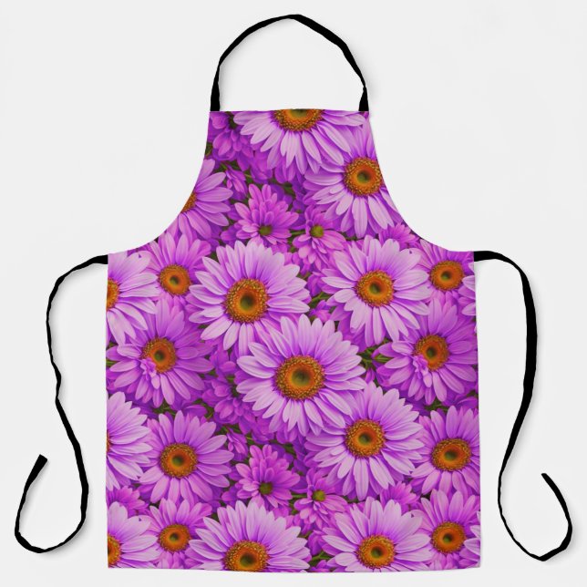 Elegant dark pink magenta floral daisies apron (Front)