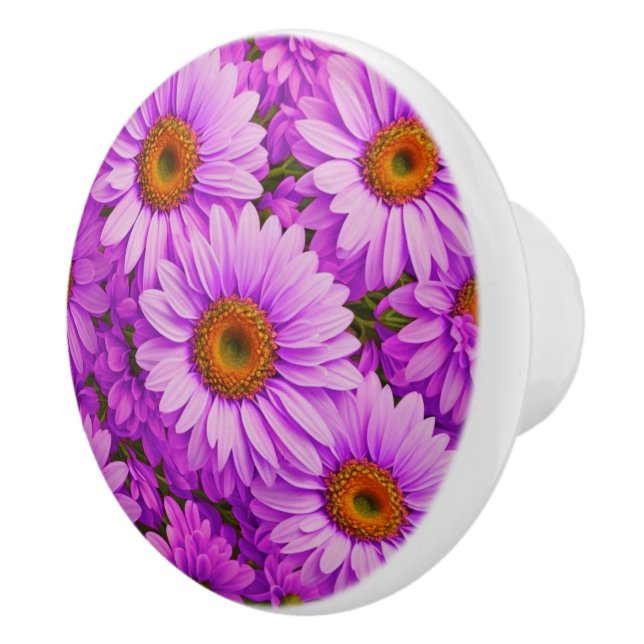 Elegant dark pink magenta floral daisies ceramic knob (Right)