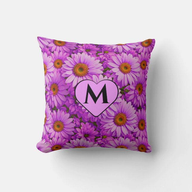 Elegant dark pink magenta floral daisies cushion (Front)