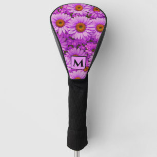 Elegant dark pink magenta floral daisies golf head cover