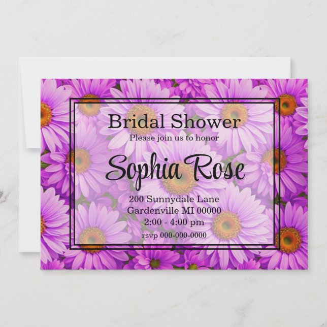 Elegant dark pink magenta floral daisies invitation (Front)