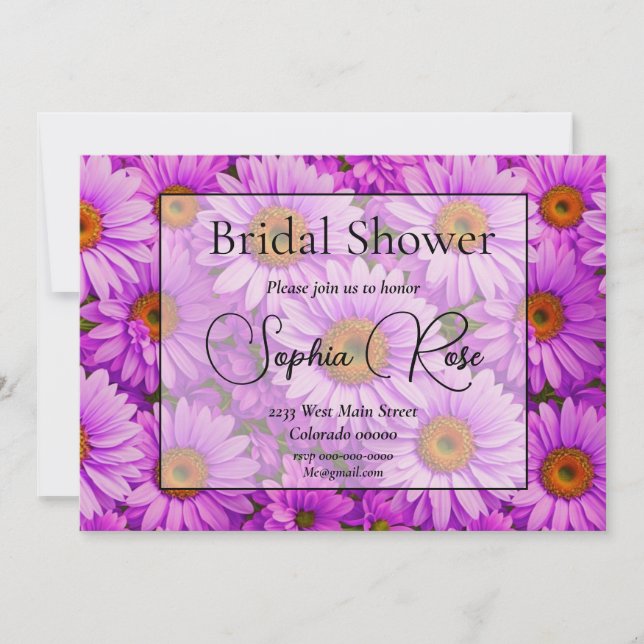 Elegant dark pink magenta floral daisies invitation (Front)