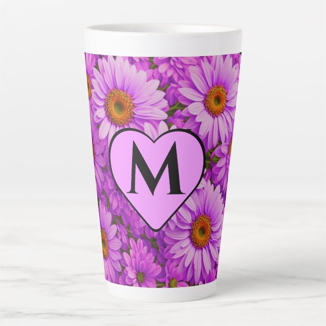 Elegant dark pink magenta floral daisies latte mug (Front)