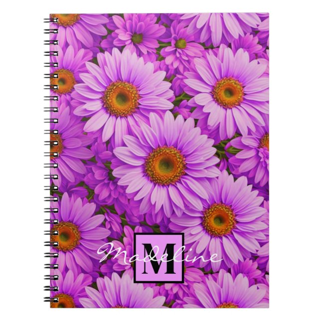 Elegant dark pink magenta floral daisies notebook (Front)