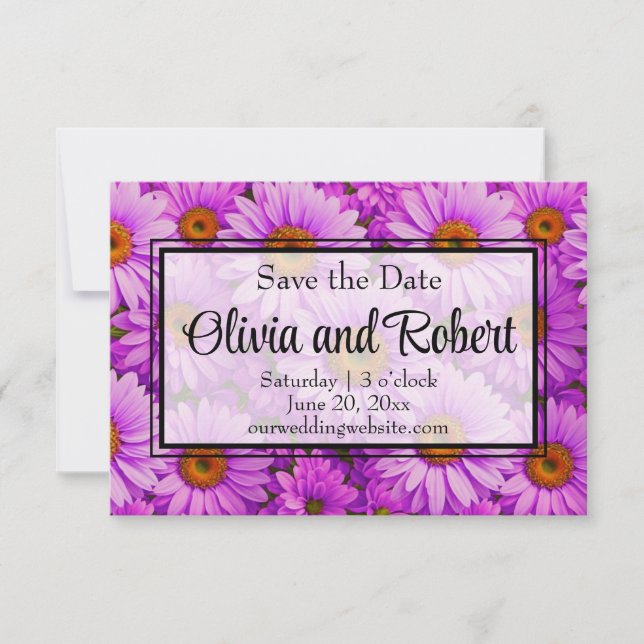 Elegant dark pink magenta floral daisies save the date (Front)