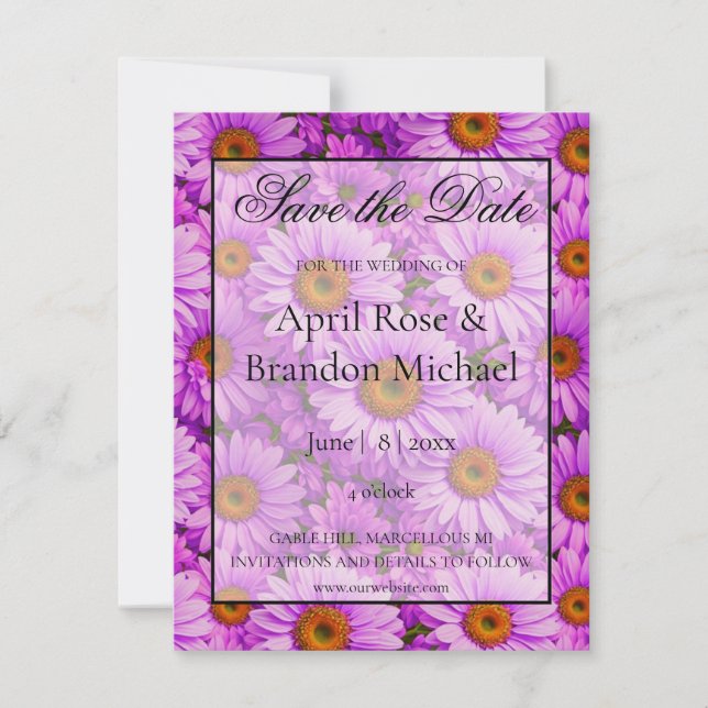 Elegant dark pink magenta floral daisies save the date (Front)