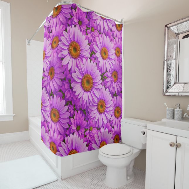 Elegant dark pink magenta floral daisies shower curtain (In Situ)